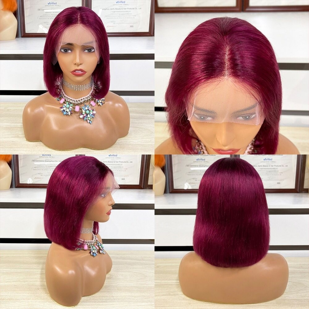 Burgundy 10 Inches Bob Wig